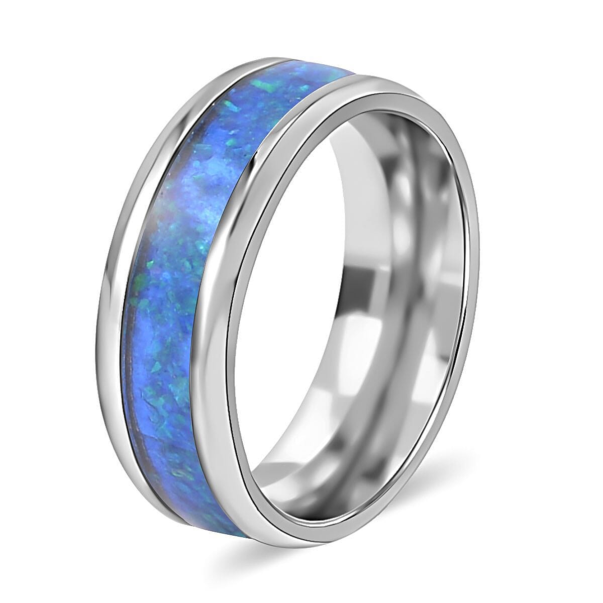 Lab Created Opal Unisex Ring in Stainless Steel 7509533 4