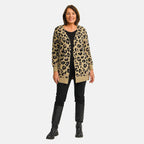 TAMSY 100% Acrylic Leopard Print Cardigan (Size L) - Grey and Black