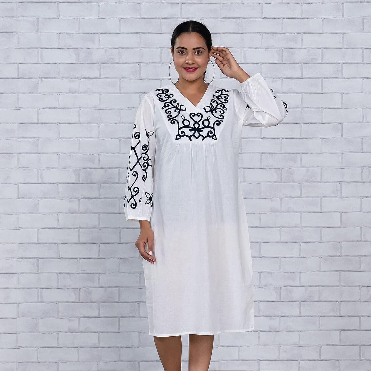 TAMSY Pure Cotton Embroidered V-Neck Women's Dress 6288373 0