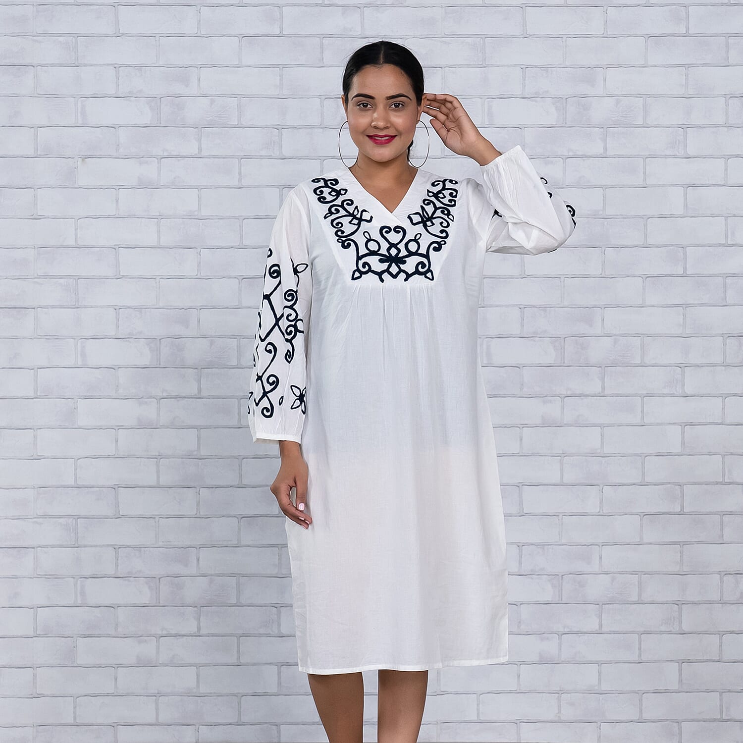 TAMSY Pure Cotton Embroidered V-Neck Women's Dress 6288373 0