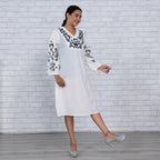 TAMSY 100% Cotton Embroidered V Neck Dress (Size XXL) - White