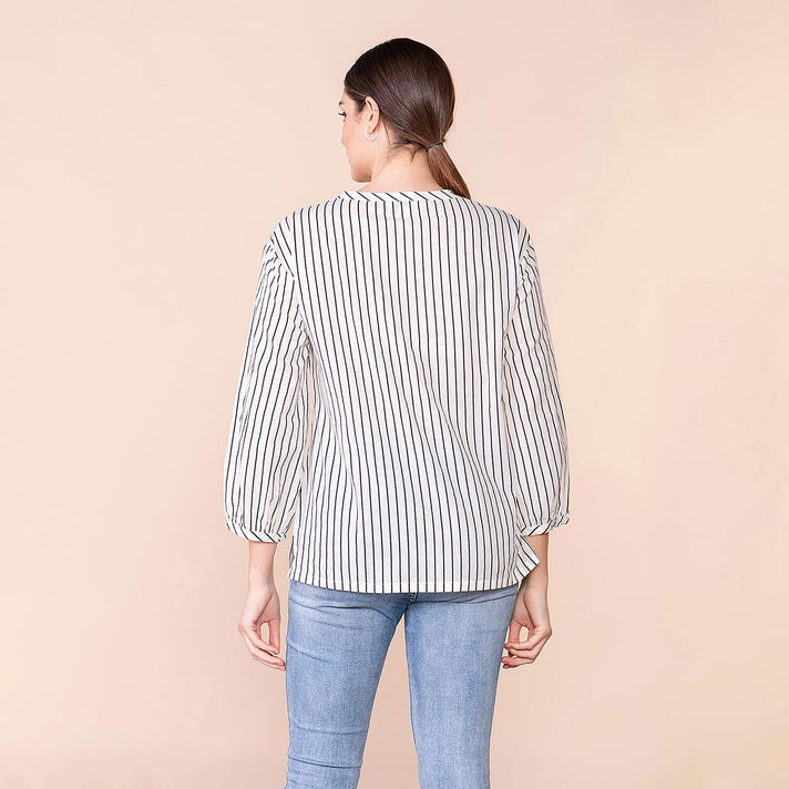 TAMSY 100% Cotton Vertical Stripe Pattern Shirt - Black and White 7597025 2