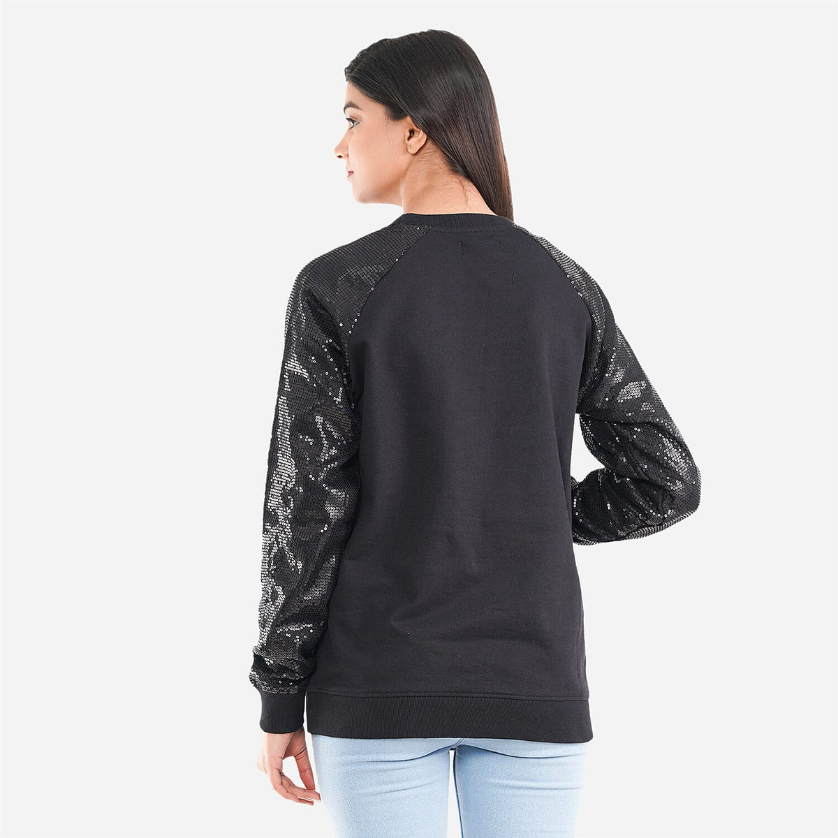 TAMSY 100% Cotton Sequin Detailing Sweatshirt for Women - Black 7302837 2