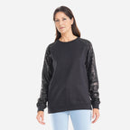 TAMSY 100% Cotton Sequin Sleeve Fleece Sweatshirt (Size XL) - Black