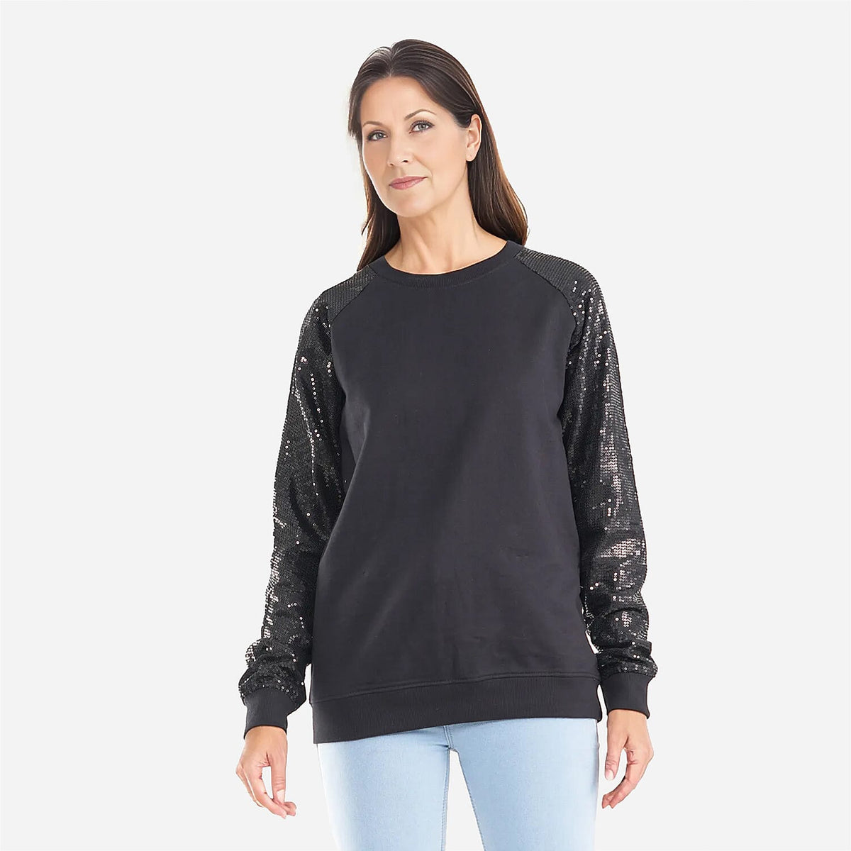 TAMSY 100% Cotton Sequin Detailing Sweatshirt for Women - Black 7302837 3