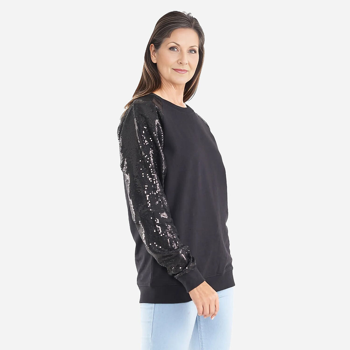 TAMSY 100% Cotton Sequin Detailing Sweatshirt for Women - Black 7302837 4