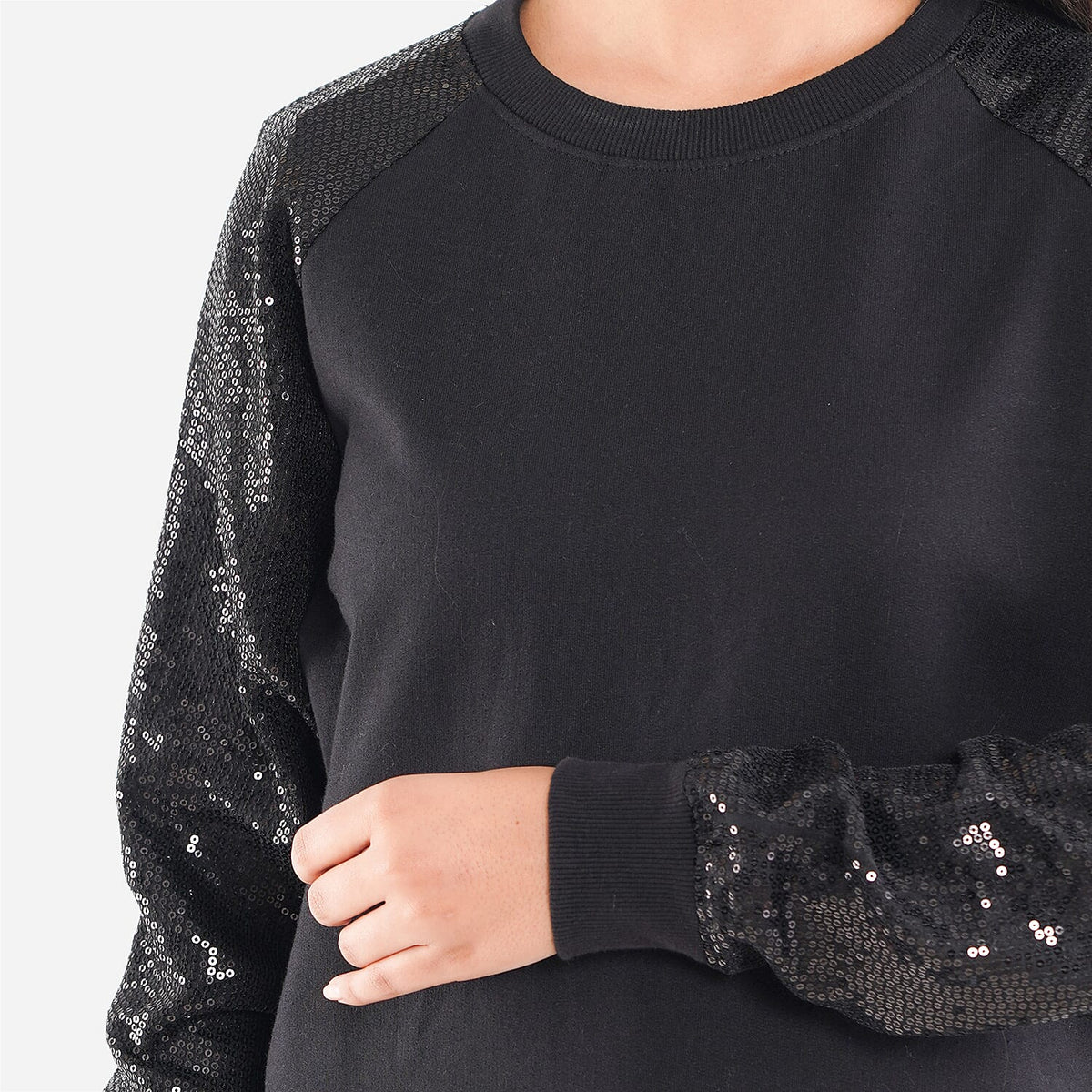 TAMSY 100% Cotton Sequin Detailing Sweatshirt for Women - Black 7302837 5