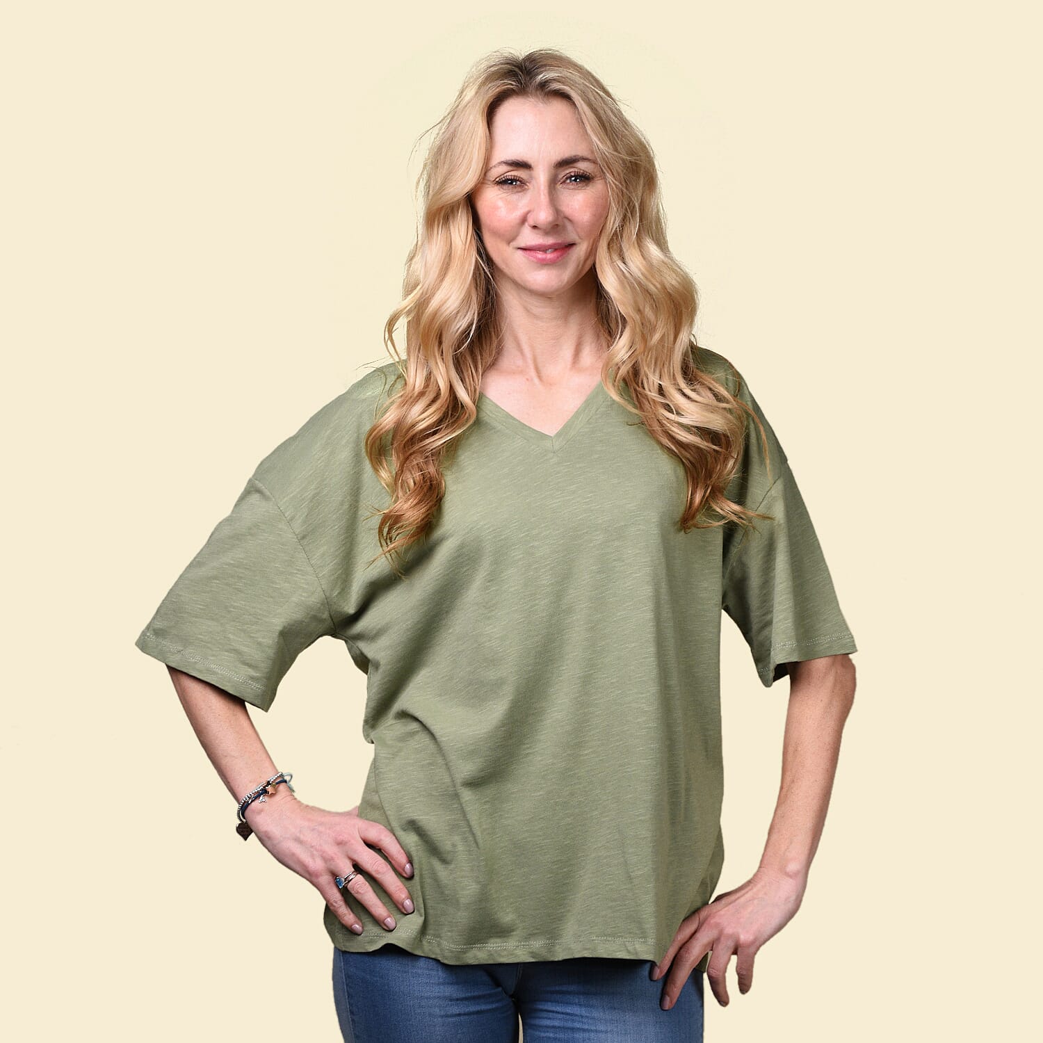 TAMSY 100% Cotton V-Neck Women's T-Shirt - Olive green 3846758 0