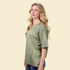 TAMSY 100% Cotton Slub Tee (Size:10) - Oil Green