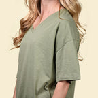 TAMSY 100% Cotton Slub Tee (Size:10) - Oil Green