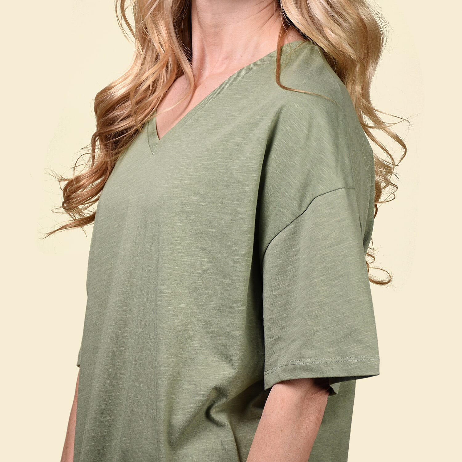 TAMSY 100% Cotton V-Neck Women's T-Shirt - Olive green 3846758 3