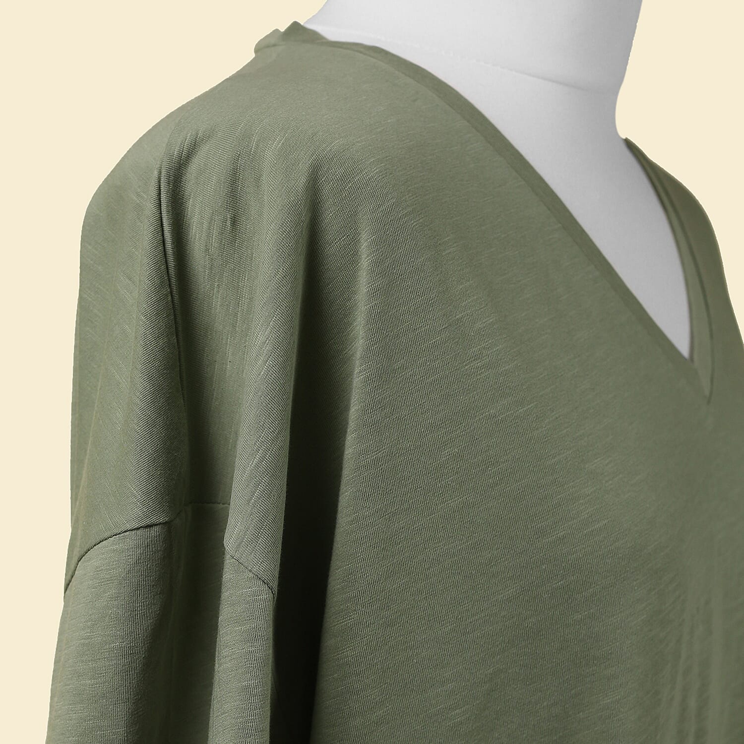 TAMSY 100% Cotton V-Neck Women's T-Shirt - Olive green 3846758 4