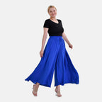 TAMSY 100% Viscose Elastic- waistband Palazzo Trouser (One Size) - Blue