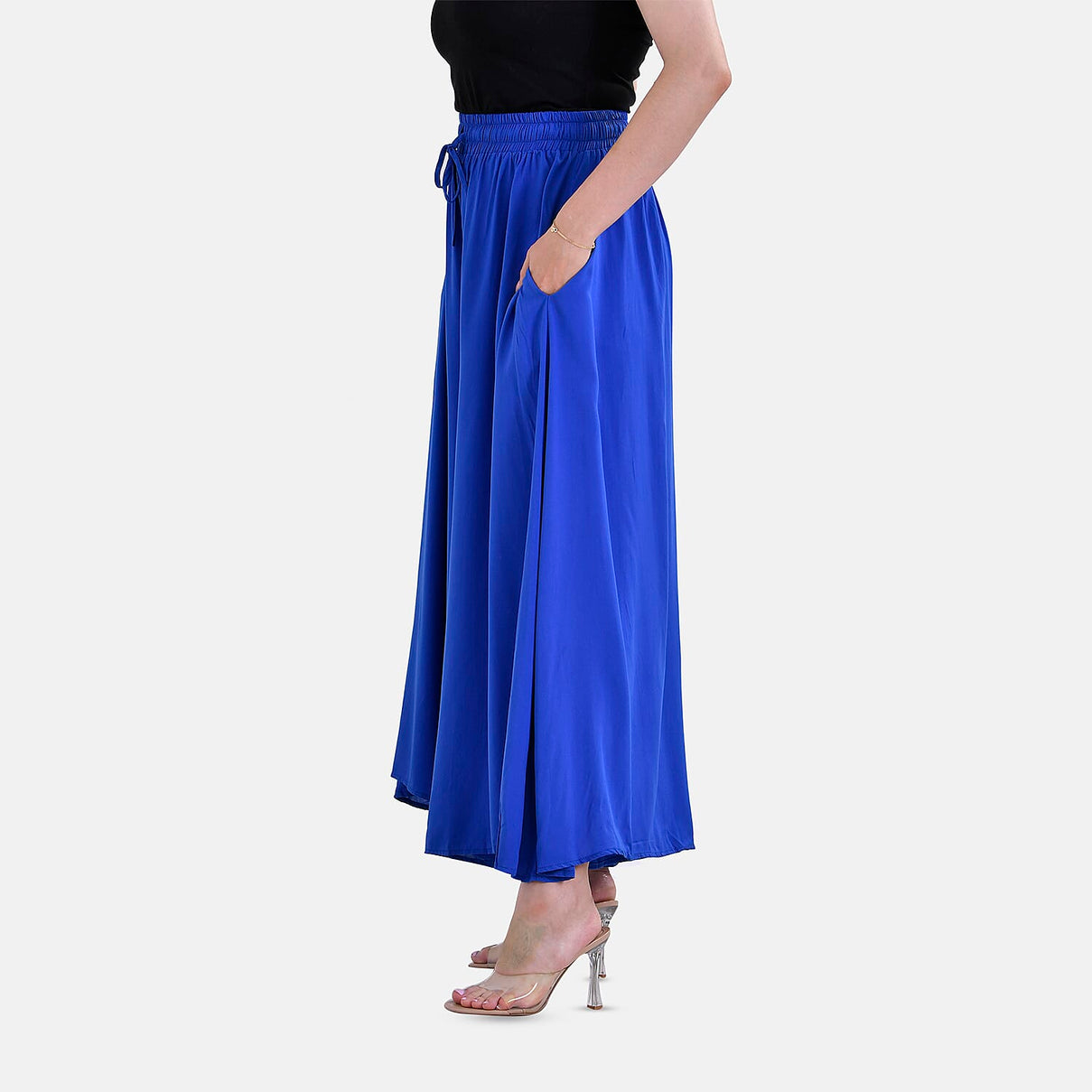 TAMSY 100% Viscose Elastic- waistband Palazzo Trouser (One Size) - Blue 7792449 3