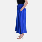 TAMSY 100% Viscose Elastic- waistband Palazzo Trouser (One Size) - Blue