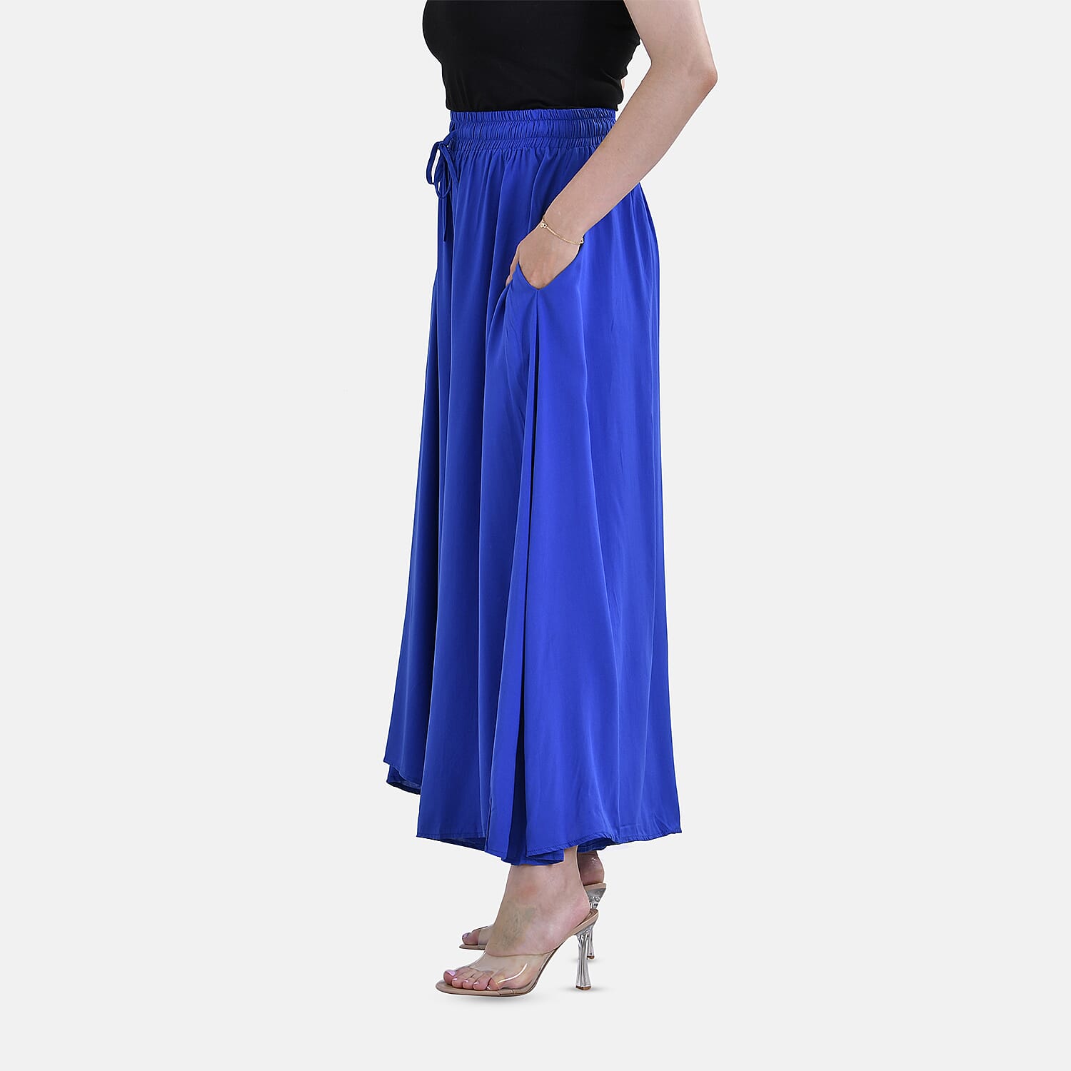 TAMSY 100% Viscose Elastic- waistband Palazzo Trouser (One Size) - Blue 7792449 3