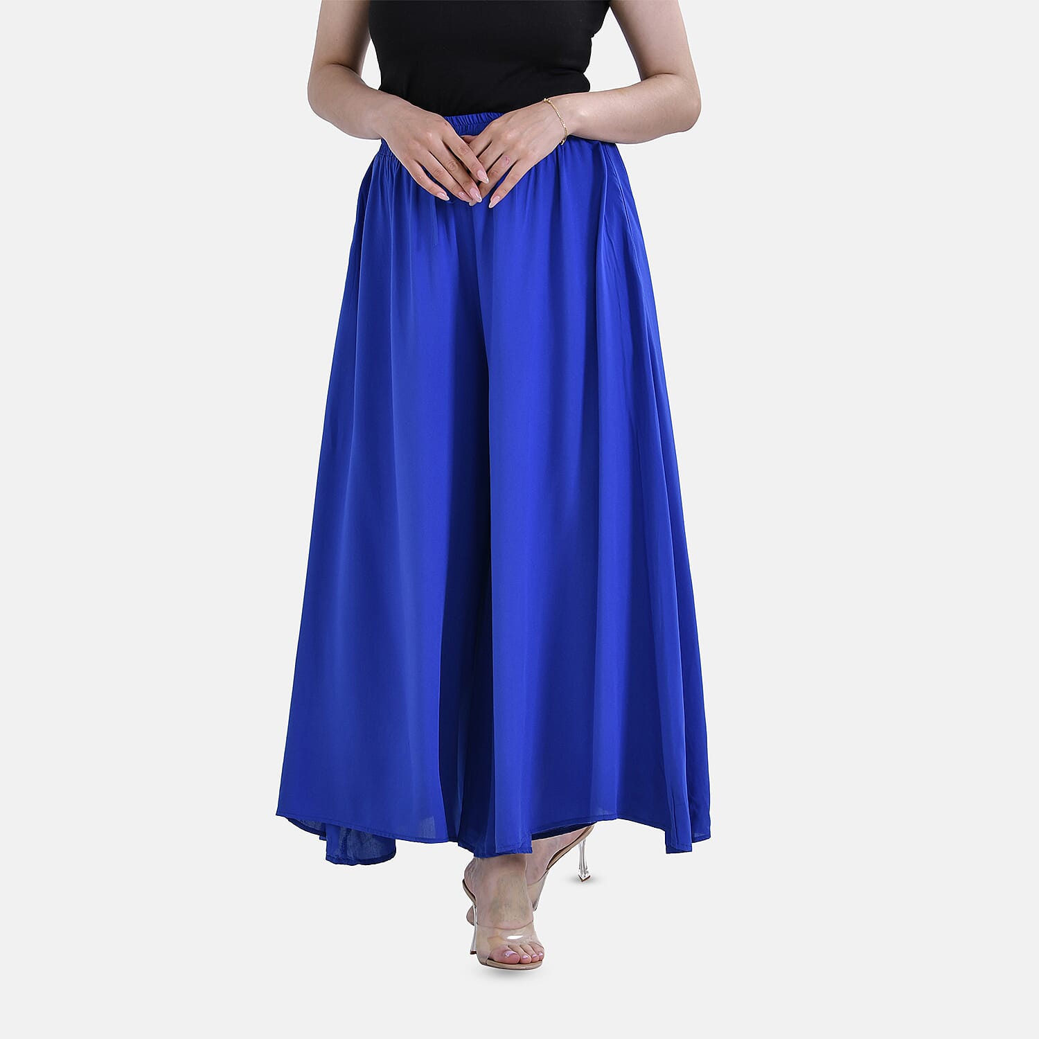 TAMSY 100% Viscose Elastic- waistband Palazzo Trouser (One Size) - Blue 7792449 4
