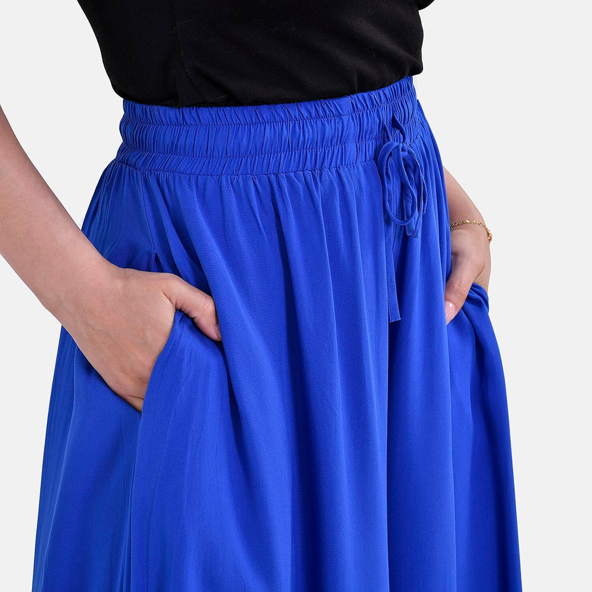 TAMSY 100% Viscose Elastic- waistband Palazzo Trouser (One Size) - Blue 7792449 5