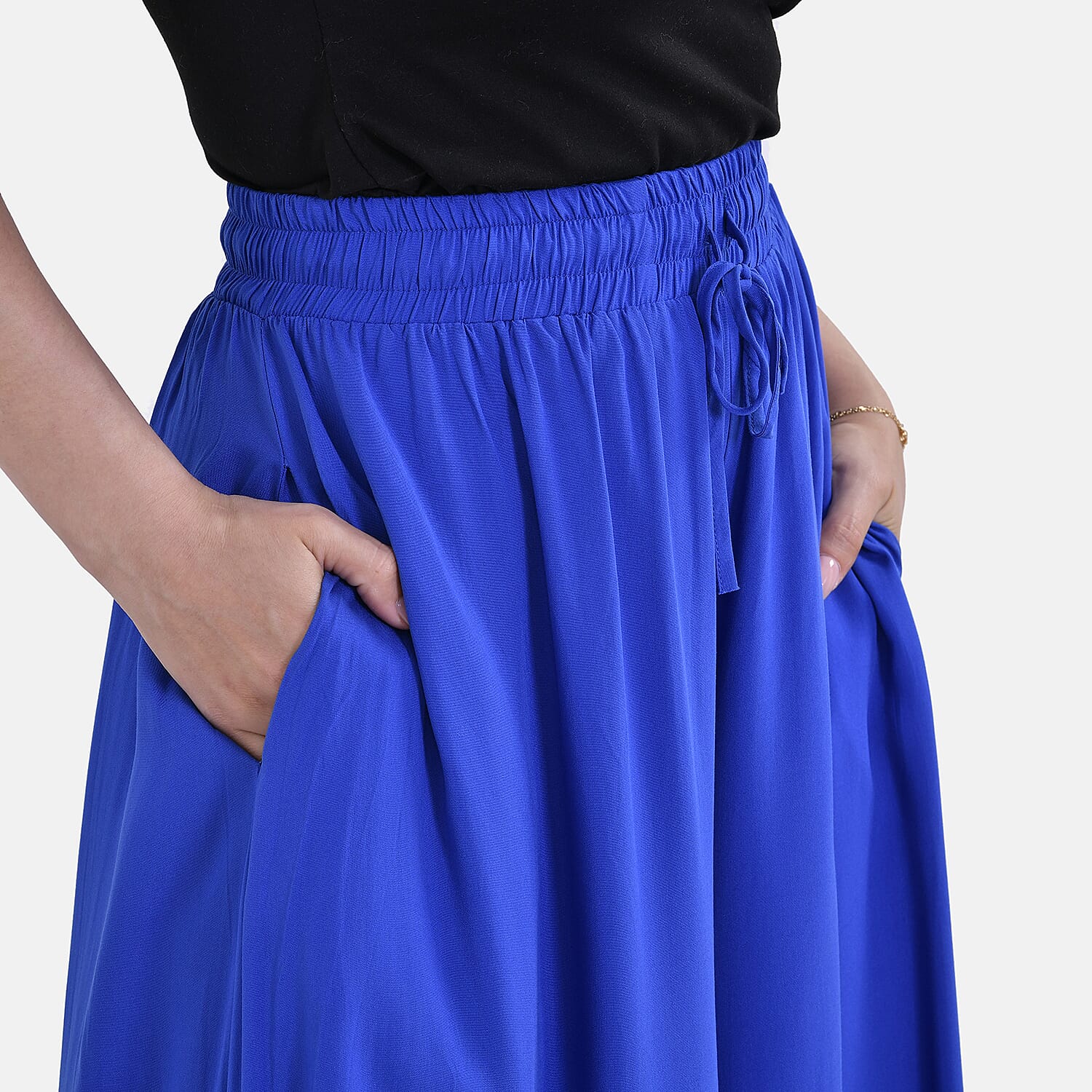 TAMSY 100% Viscose Elastic- waistband Palazzo Trouser (One Size) - Blue 7792449 5