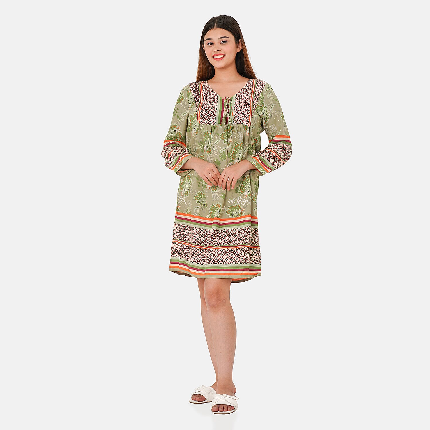 TAMSY Floral Pattern Dress - Light Green 8884316 0