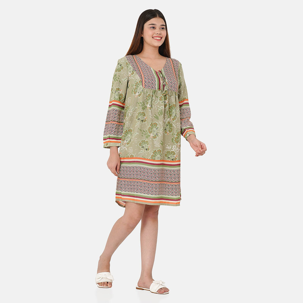 TAMSY Floral Pattern Dress - Light Green 8884316 3