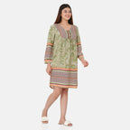 100% Viscose Floral Pattern Dress (Size L,16 - 18) - Light Green