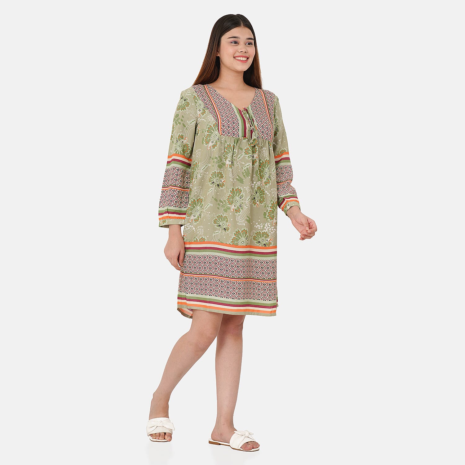 TAMSY Floral Pattern Dress - Light Green 8884316 3