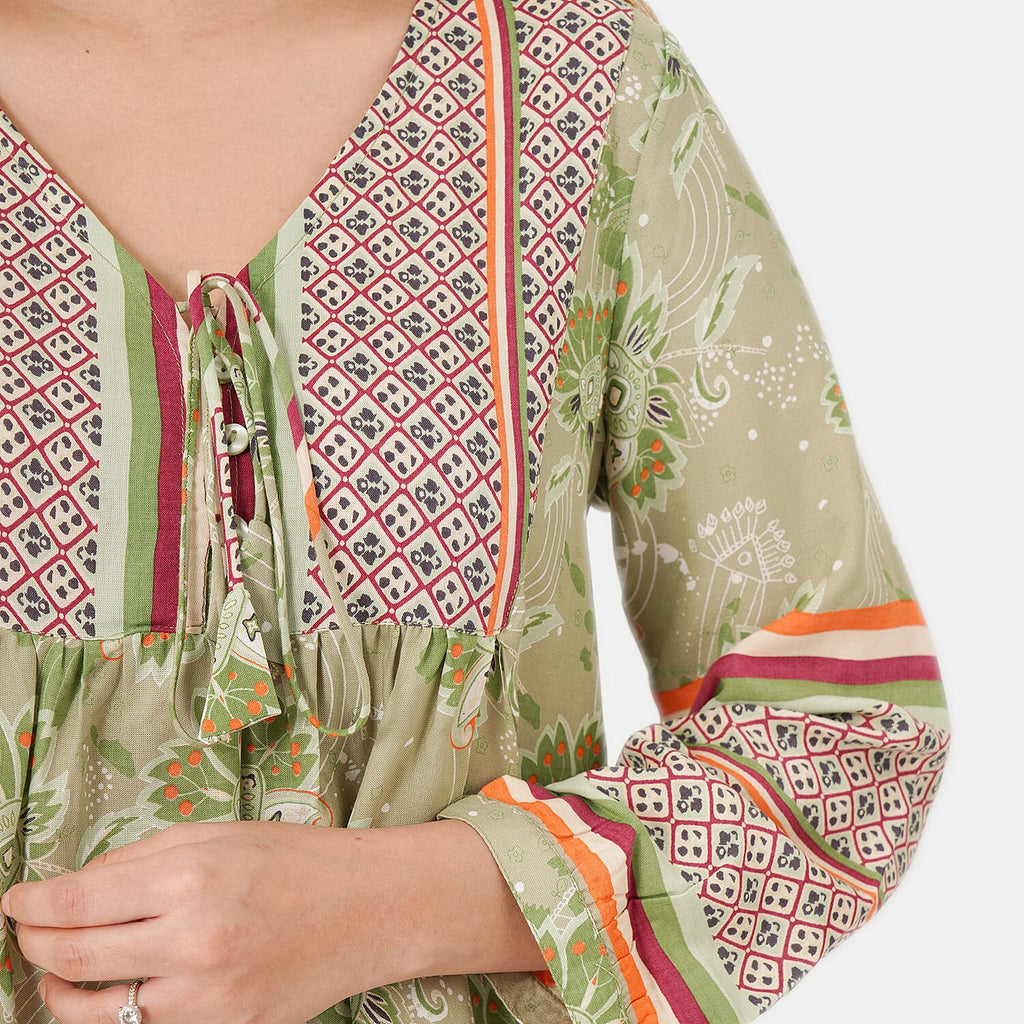 100% Viscose Floral Pattern Dress (Size L,16 - 18) - Light Green