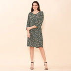 TAMSY 100% Viscose Floral Pattern Midi Dress (Size 12) - Dark Green
