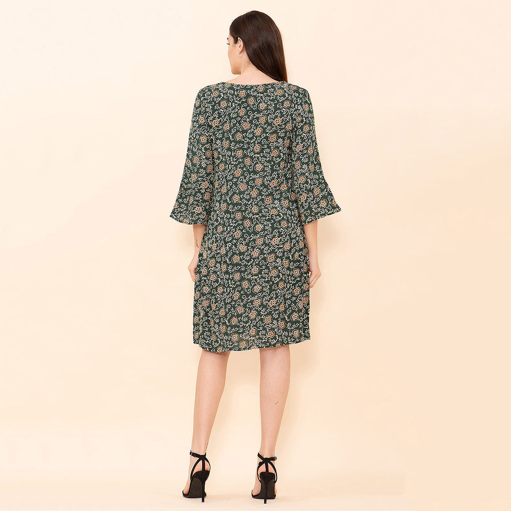 TAMSY 100% Viscose Floral Pattern Midi Dress (Size 12) - Dark Green
