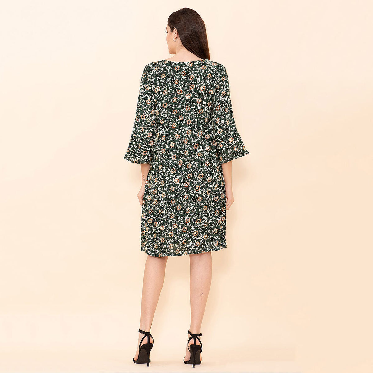 TAMSY 100% Viscose Floral Pattern Midi Dress  - Dark Green 9058800 2