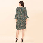 TAMSY 100% Viscose Floral Pattern Midi Dress (Size 12) - Dark Green