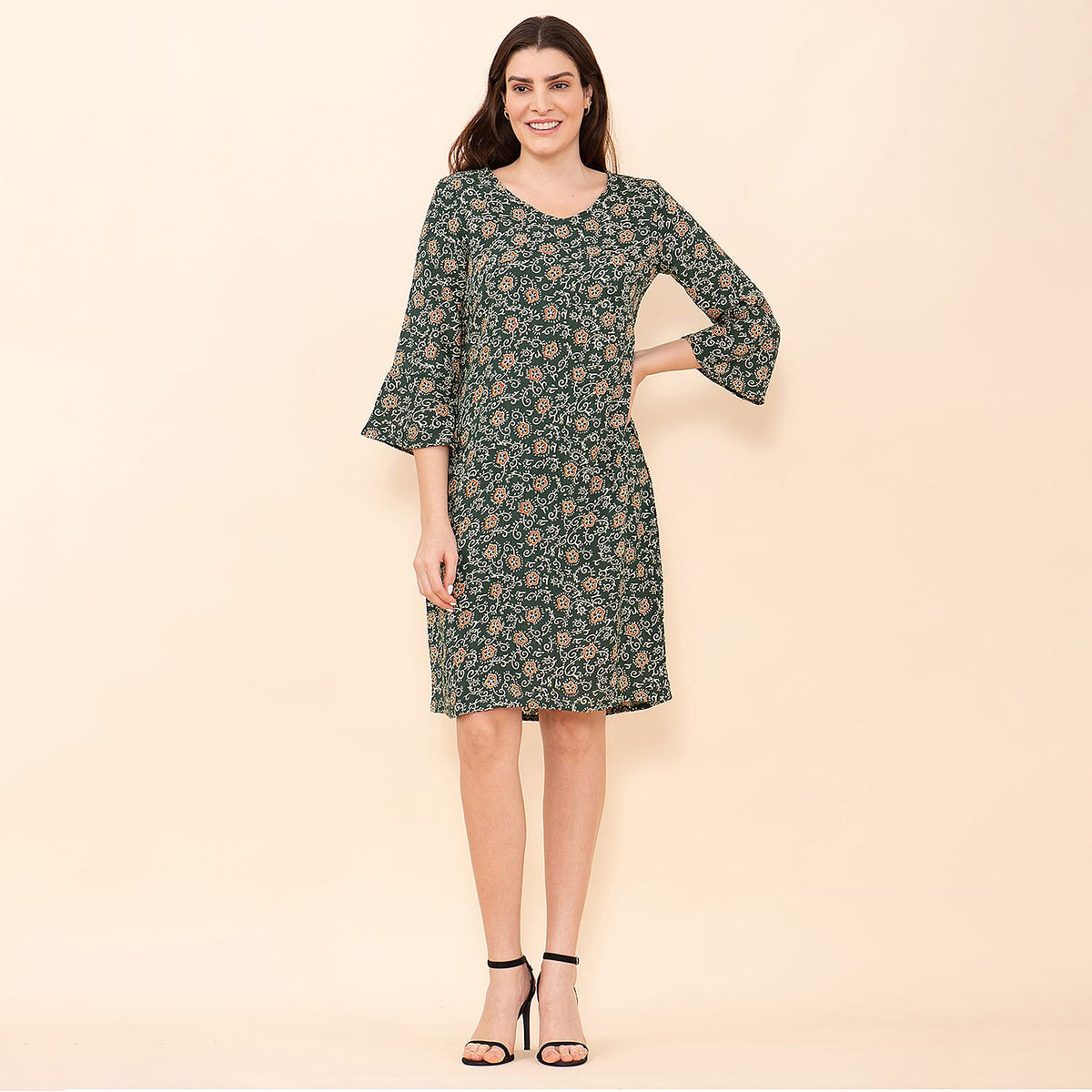 TAMSY 100% Viscose Floral Pattern Midi Dress  - Dark Green 9058800 3