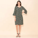 TAMSY 100% Viscose Floral Pattern Midi Dress (Size 12) - Dark Green