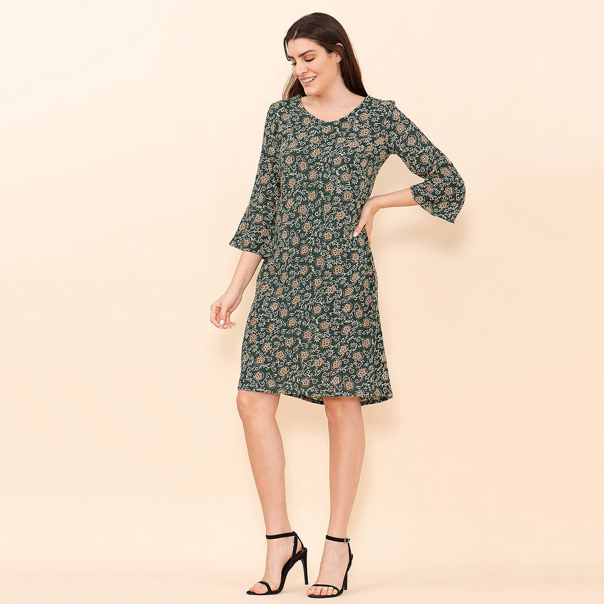 TAMSY 100% Viscose Floral Pattern Midi Dress  - Dark Green 9058800 4