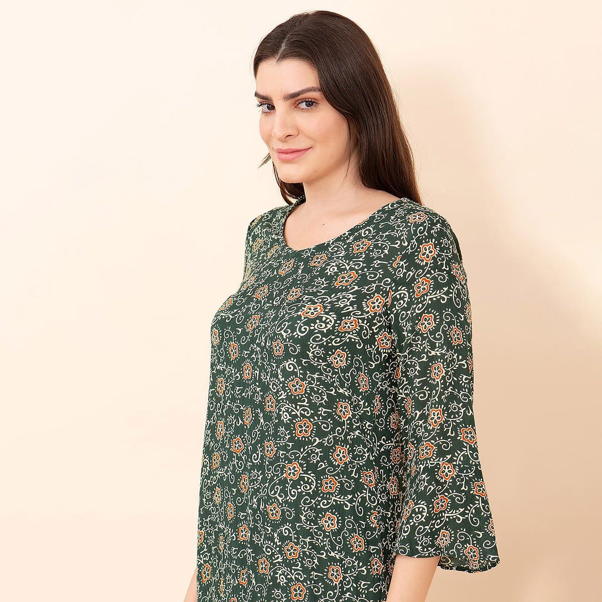 TAMSY 100% Viscose Floral Pattern Midi Dress  - Dark Green 9058800 5