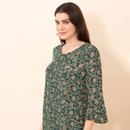 TAMSY 100% Viscose Floral Pattern Midi Dress (Size 12) - Dark Green
