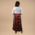 TAMSY 100% Viscose Floral Pattern Skirt (Size 12) - Black & Orange
