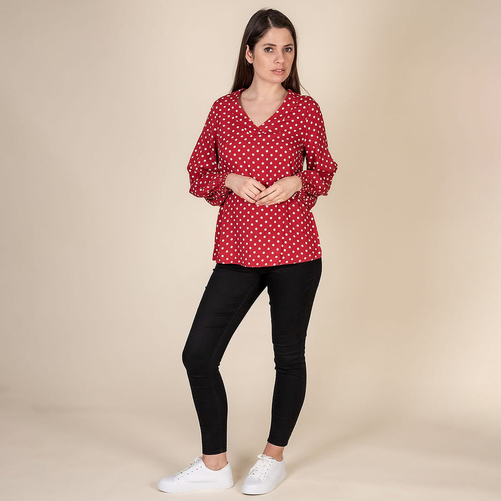 TAMSY 100% Viscose Polka Dot Pattern Top (Size M,12-14) - Red