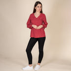 TAMSY 100% Viscose Polka Dot Pattern Top (Size M,12-14) - Red