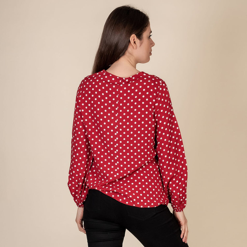 TAMSY 100% Viscose Polka Dot Pattern Top (Size M,12-14) - Red