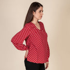 TAMSY 100% Viscose Polka Dot Pattern Top (Size M,12-14) - Red