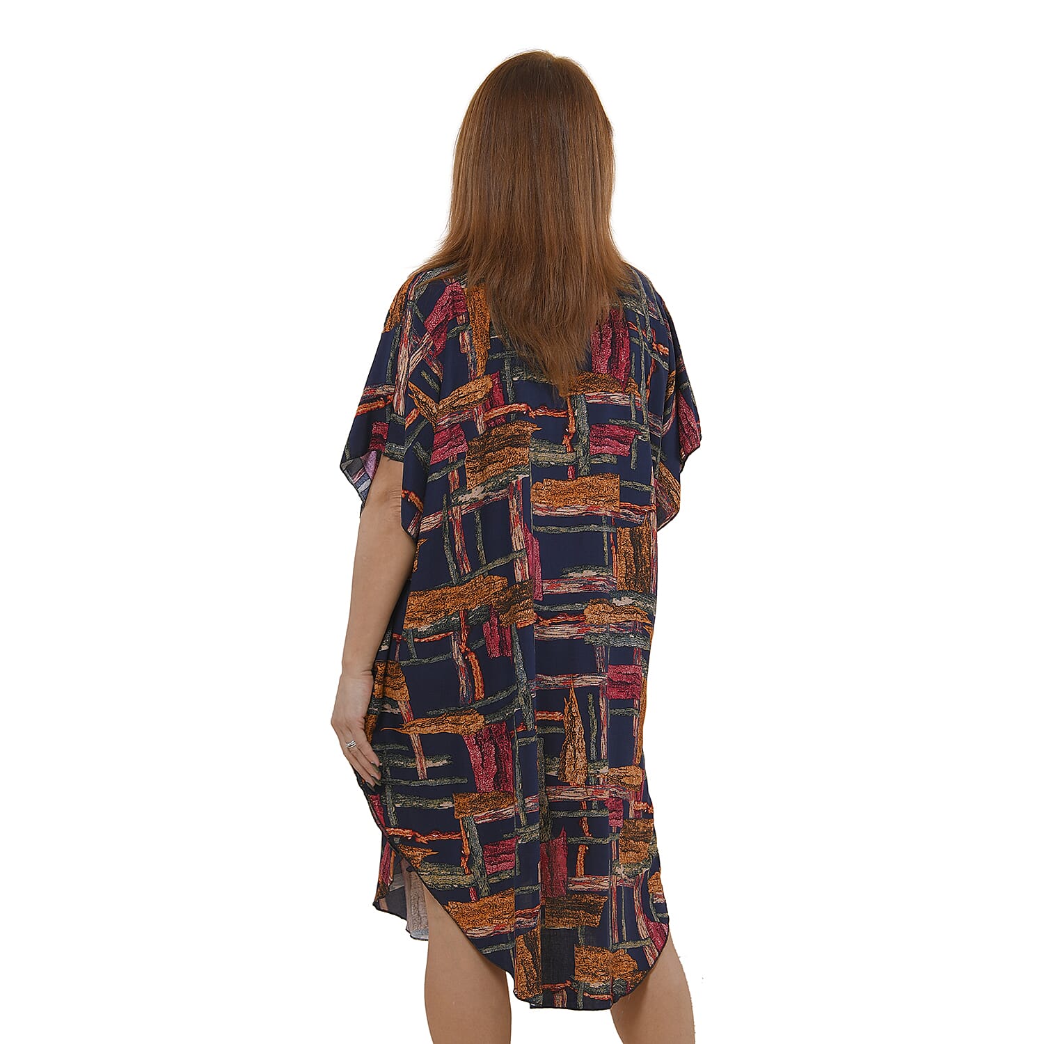 TAMSY 100% Viscose Printed Kaftan Dress - Beige and Green 7308224 2