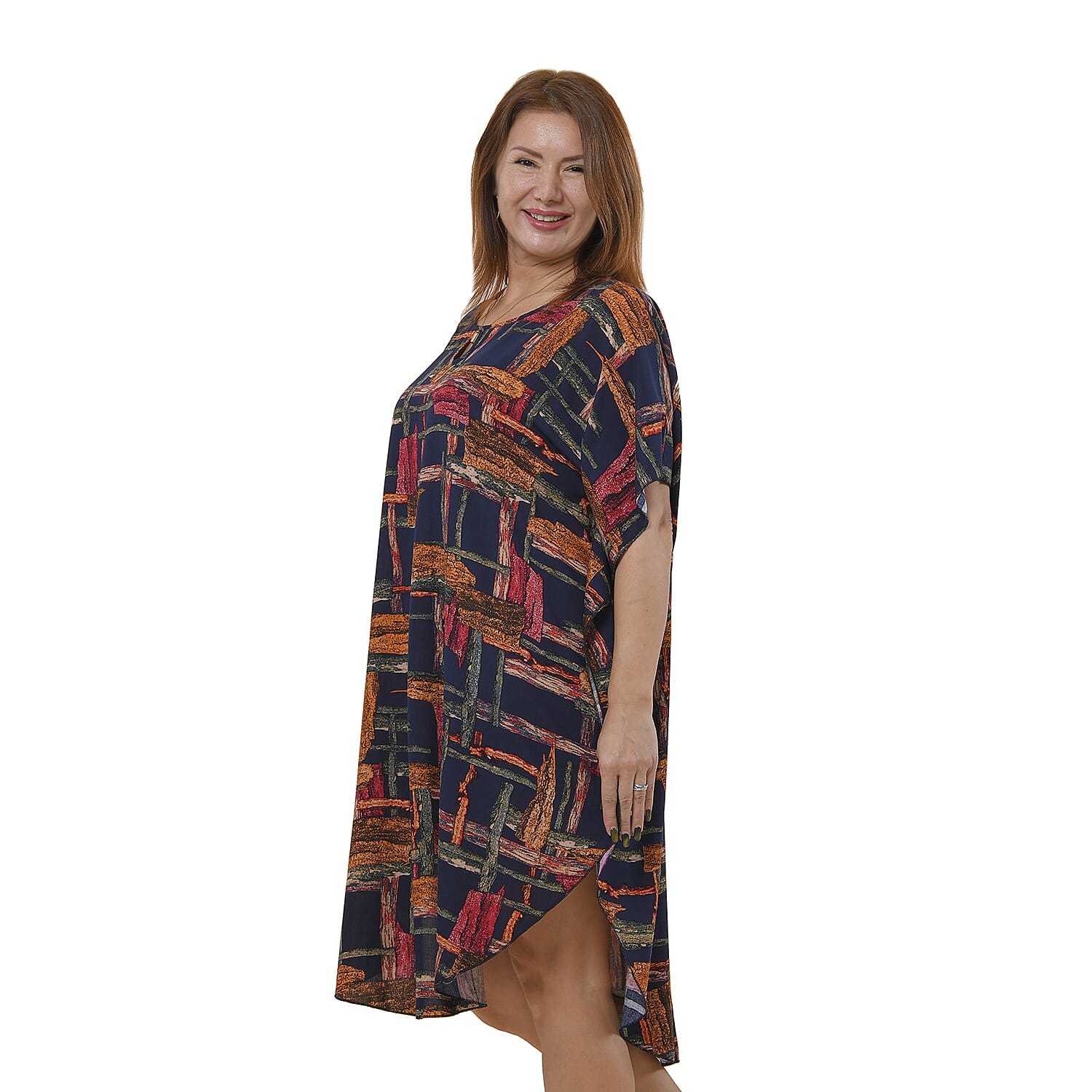 TAMSY 100% Viscose Printed Kaftan Dress - Beige and Green 7308224 3
