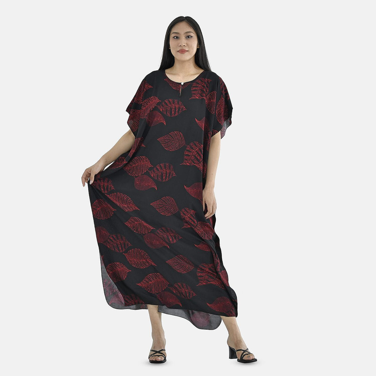 TAMSY Red Leaf Pattern Kaftan Dress 7162559 0