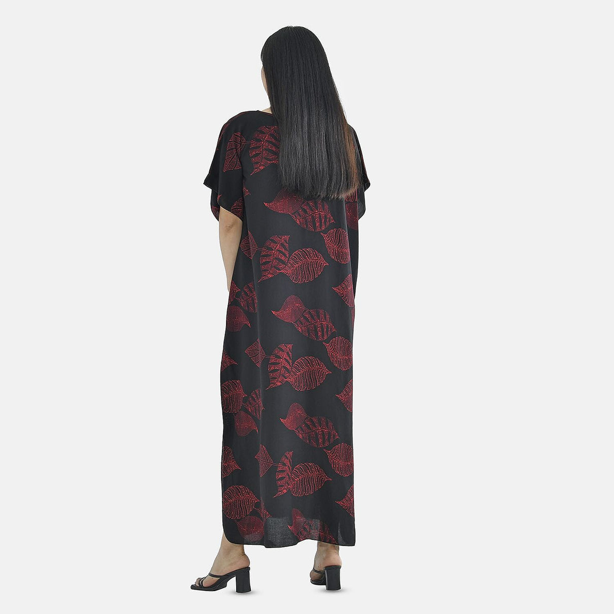 TAMSY Red Leaf Pattern Kaftan Dress 7162559 2