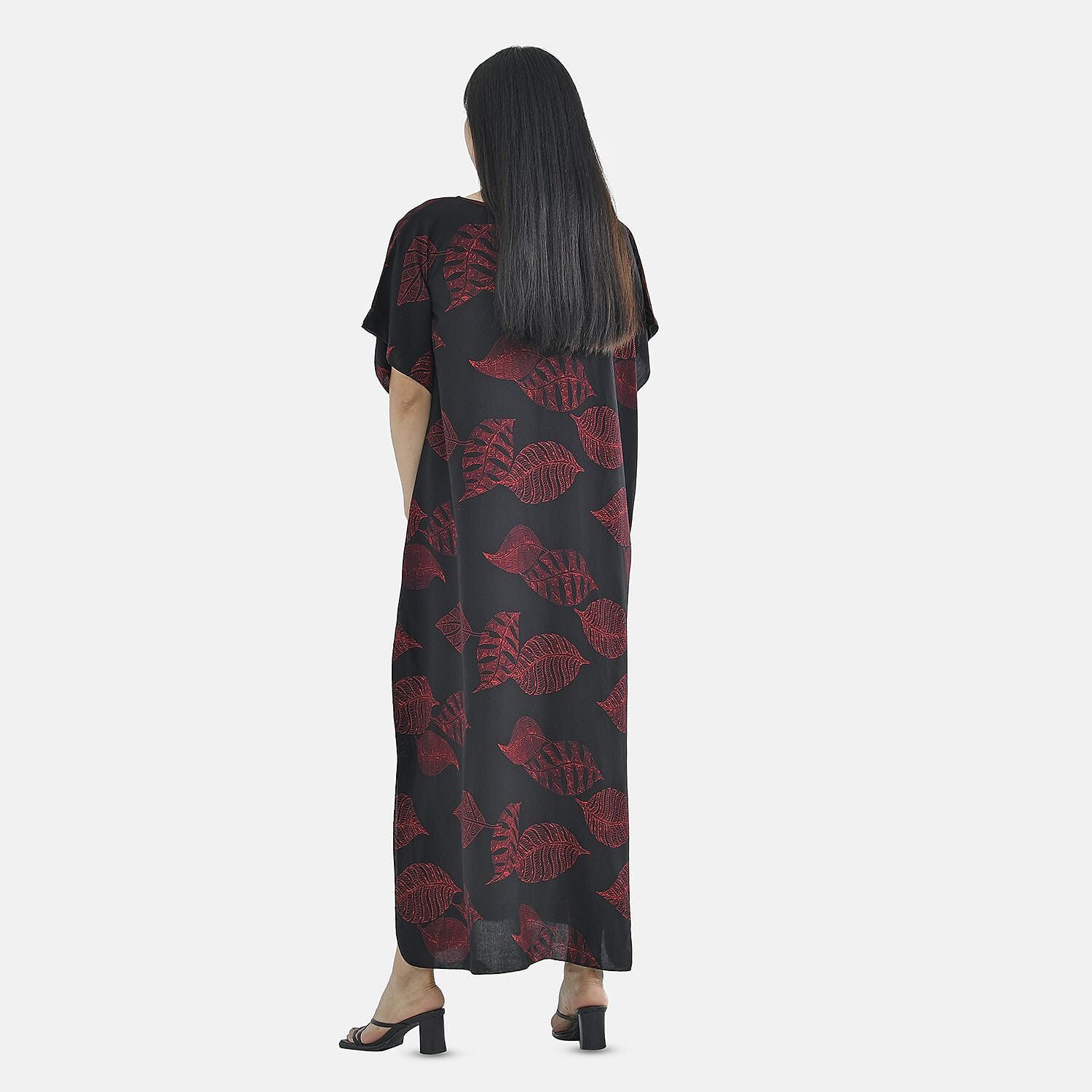 TAMSY Red Leaf Pattern Kaftan Dress 7162559 2