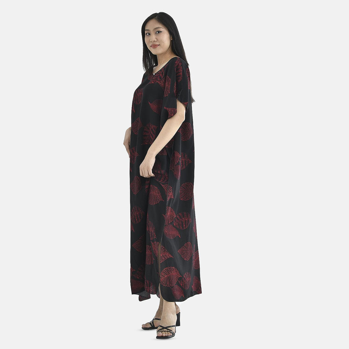 TAMSY Red Leaf Pattern Kaftan Dress 7162559 3