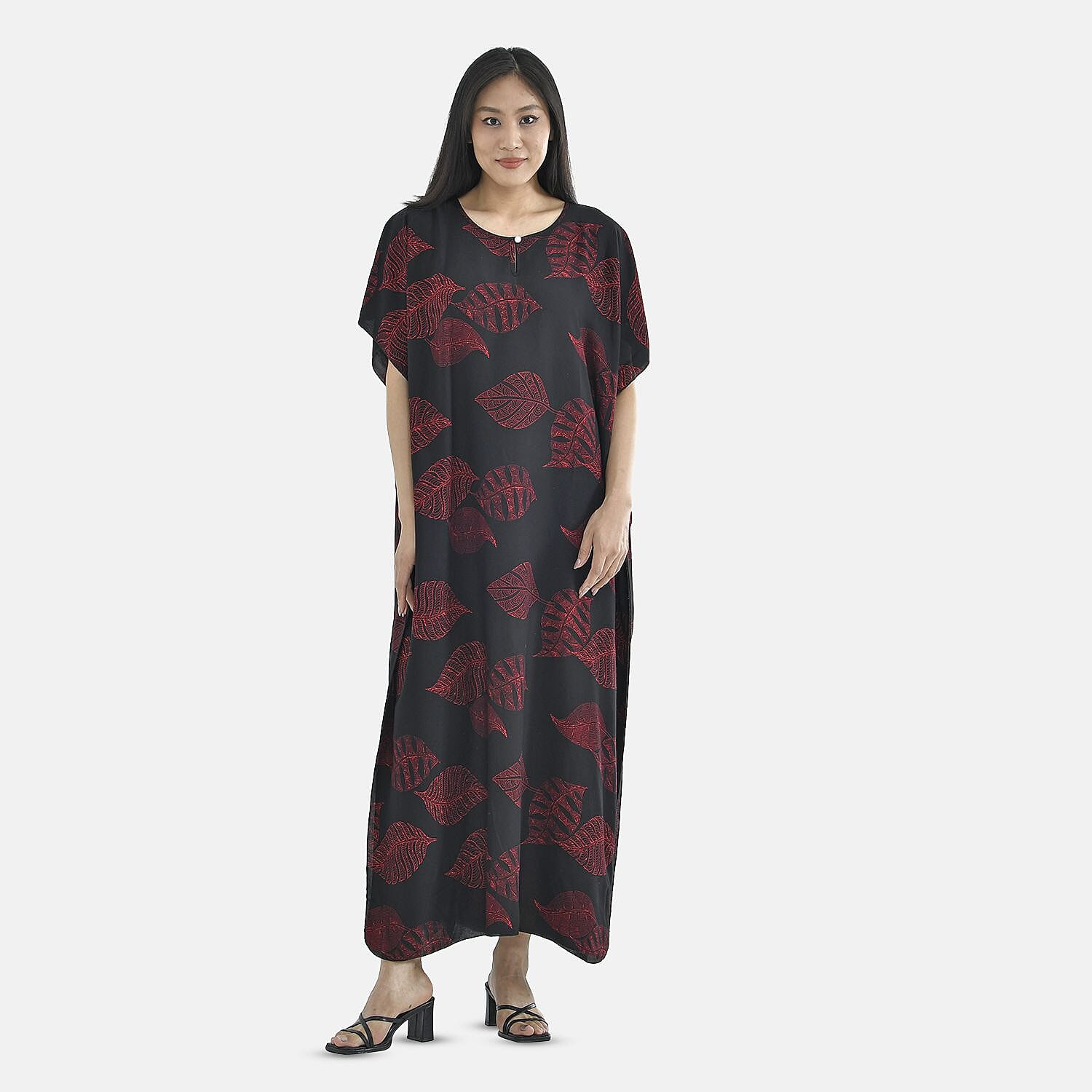 TAMSY Red Leaf Pattern Kaftan Dress 7162559 4
