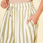 TAMSY 100% Viscose Stripe Pattern Palazzo (Size L) - Olive Green & Off White